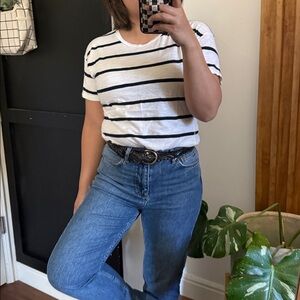 Madewell Cotton Basic Stripe Scoop Hem Tee. Sz S